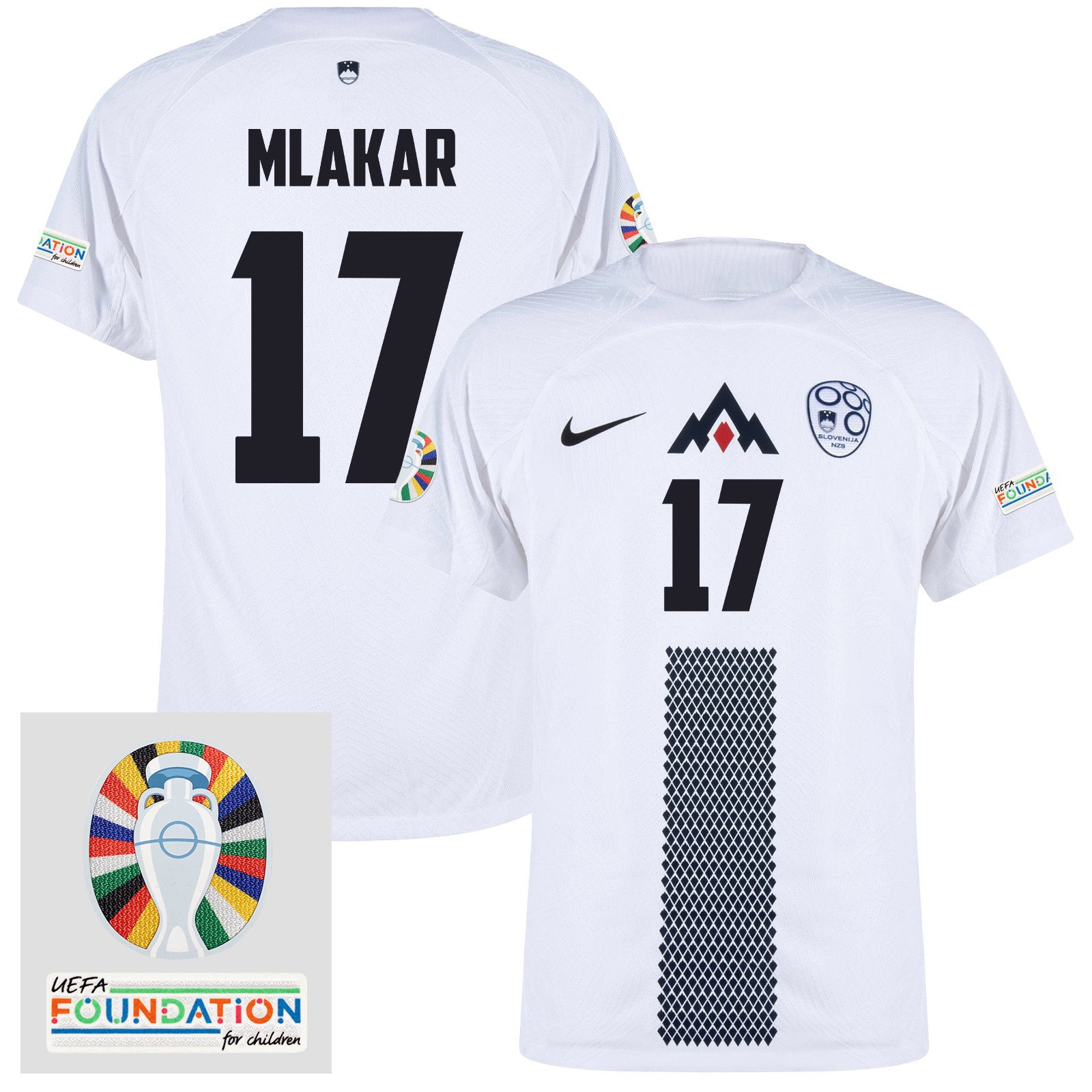 Jan Mlakar 17 Slovenia National Team 2024 Euro & Foundation Patch Home Men Jersey - White