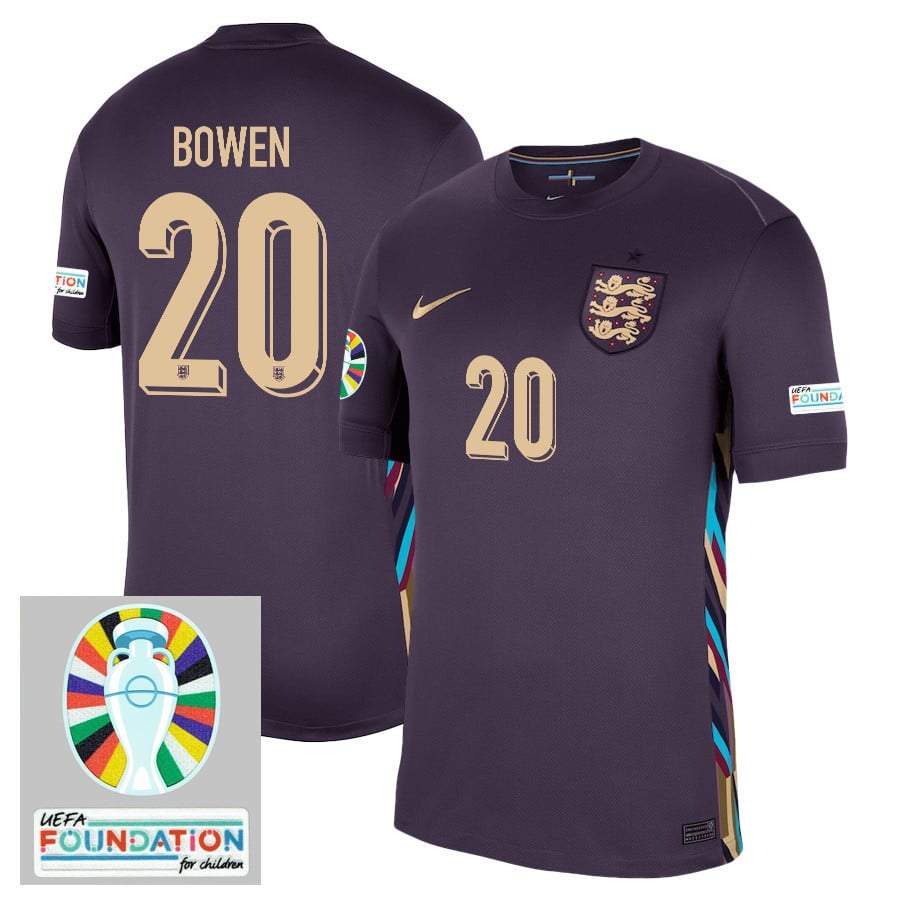 Jarrod Bowen 20 England National Team 2024/25 Away Stadium Jersey - Euro UEFA Patch - Men