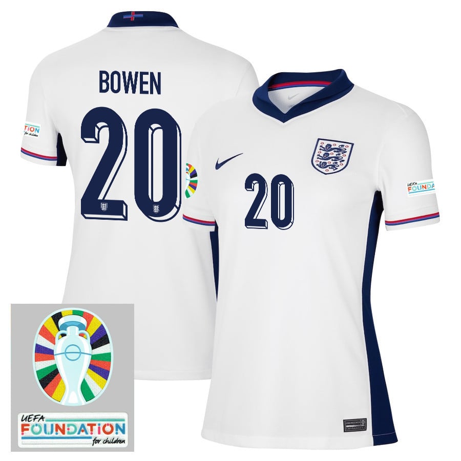 Jarrod Bowen 20 England National Team 2024/25 Women's Home Jersey - Euro UEFA Patch - White
