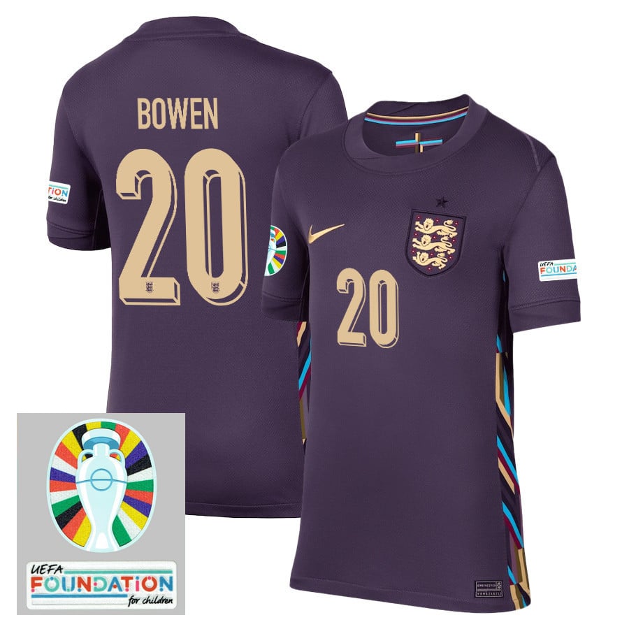 Jarrod Bowen 20 England National Team 2024/25 YOUTH Away Stadium Jersey - Euro UEFA Patch