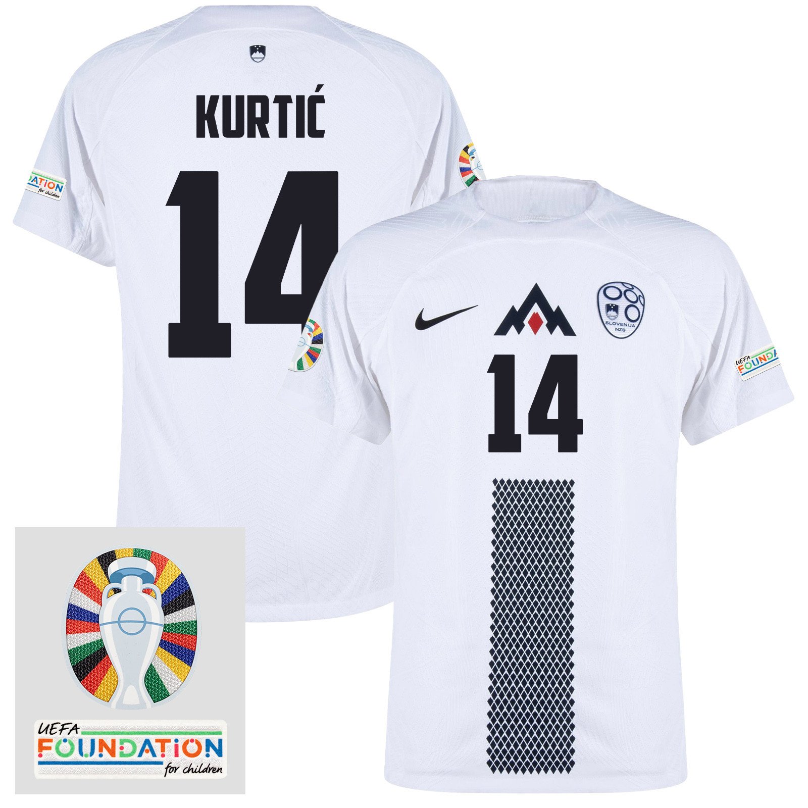 Jasmin Kurtić 14 Slovenia National Team 2024 Euro & Foundation Patch Home Men Jersey - White