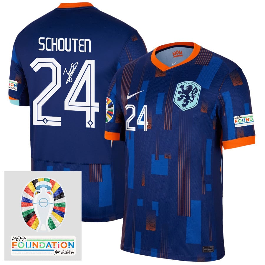 Jerdy Schouten 24 Signed Netherlands National Team 2024 Away Men Jersey Autographed - Navy