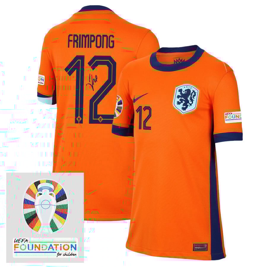 Jeremie Frimpong 12 Signed Netherlands National Team 2024 Home YOUTH Jersey Autographed - Orange