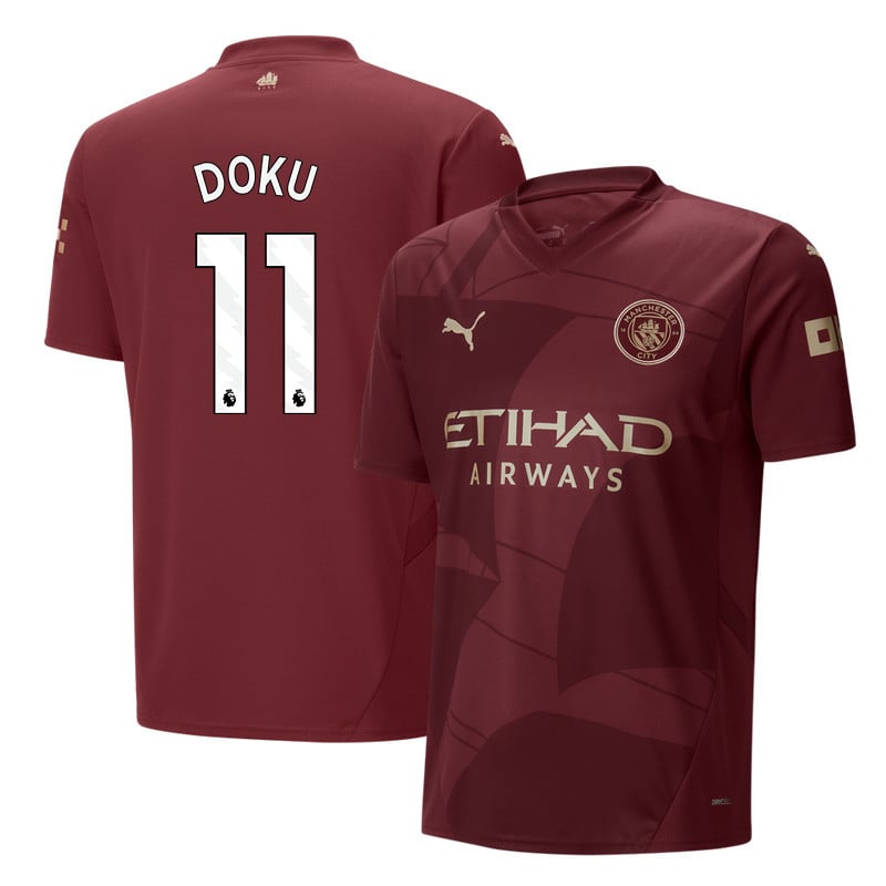 Jeremy Doku 11 Manchester City 2024/25 Third Men Jersey - Burgundy