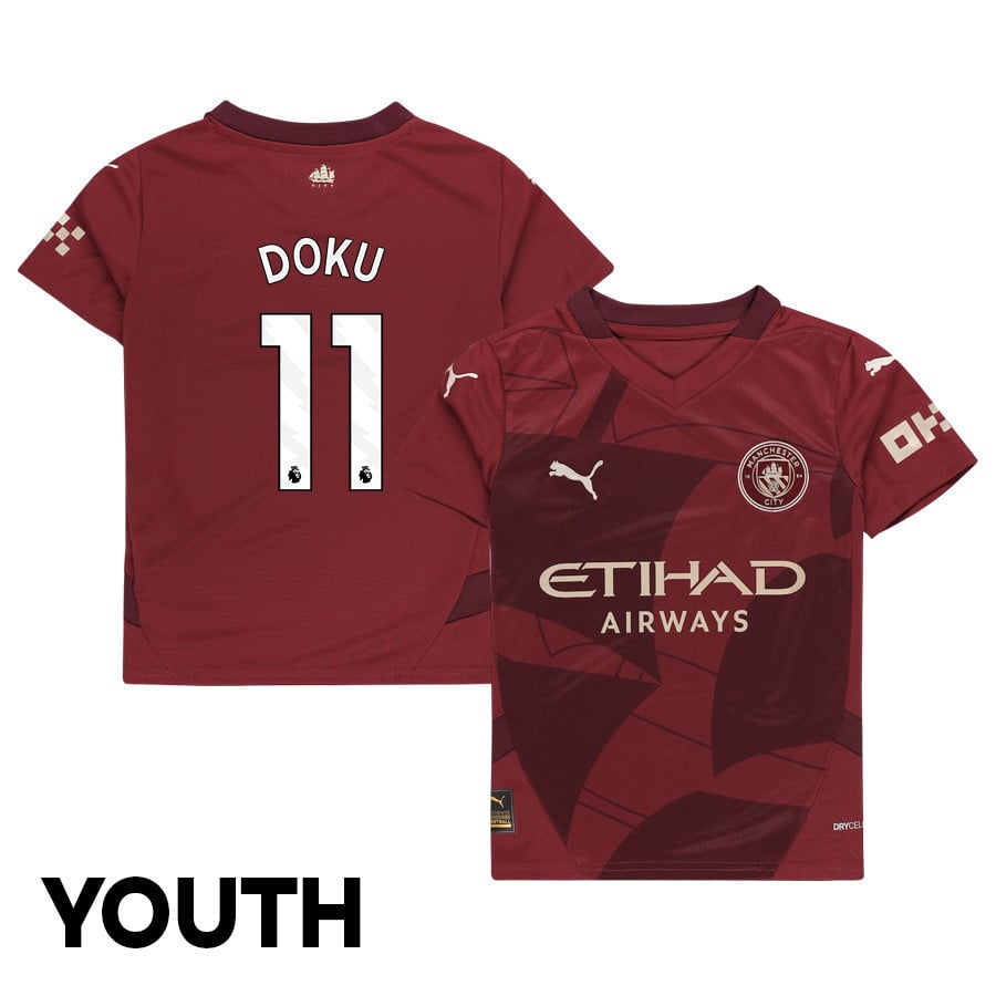 Jeremy Doku 11 Manchester City 2024/25 Third YOUTH Jersey - Burgundy