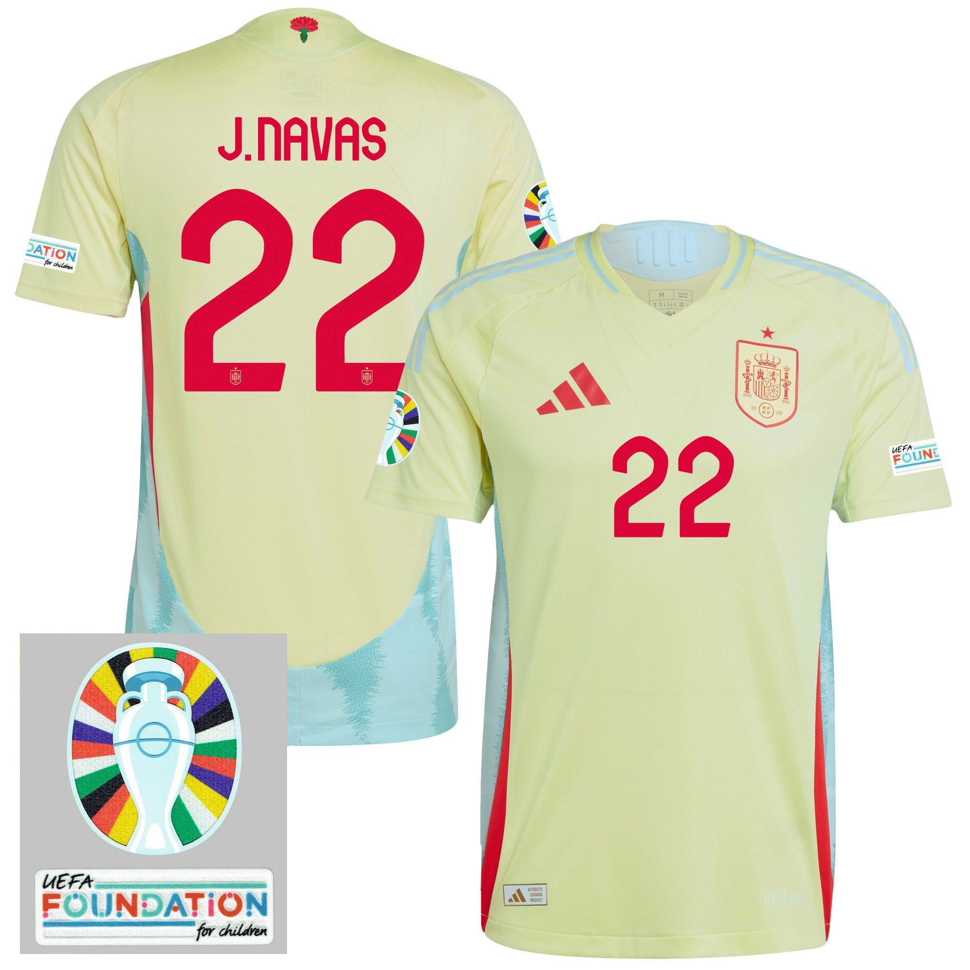 Jesús Navas 22 Spain National Team 2024 Euro Patch Away Men Jersey - Yellow