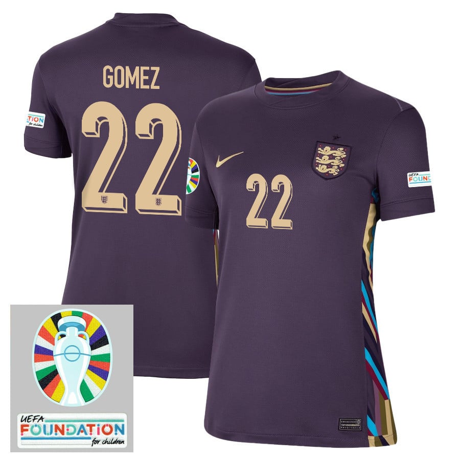 Joe Gomez 22 England National Team 2024/25 Women's Away Jersey - Euro UEFA Patch
