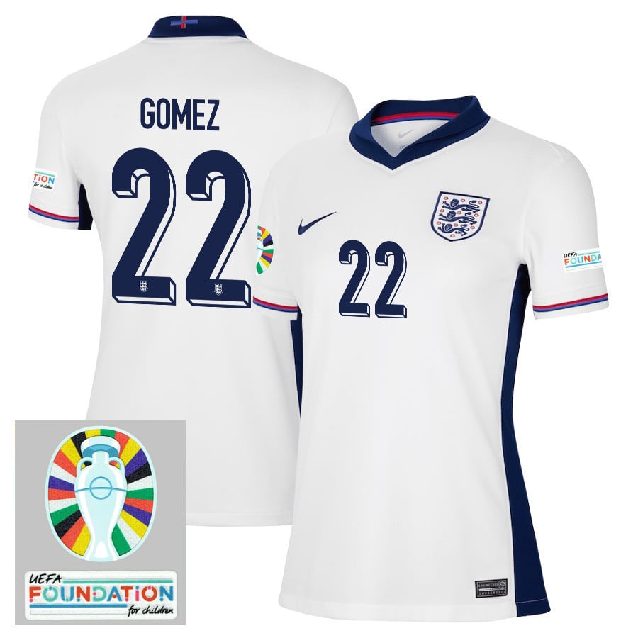 Joe Gomez 22 England National Team 2024/25 Women's Home Jersey - Euro UEFA Patch - White