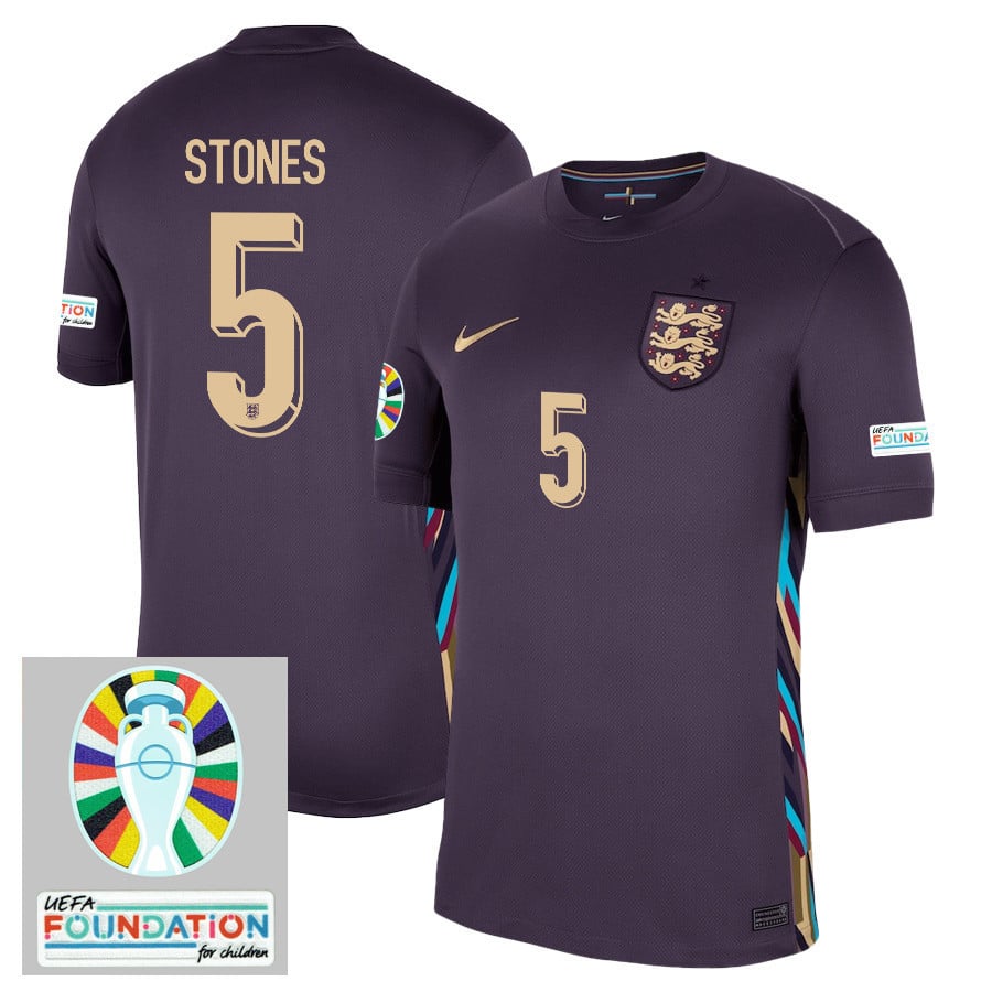 John Stones 5 England National Team 2024/25 Away Stadium Jersey - Euro UEFA Patch - Men