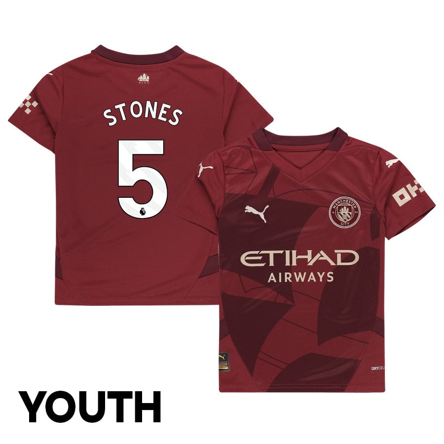 John Stones 5 Manchester City 2024/25 Third YOUTH Jersey - Burgundy
