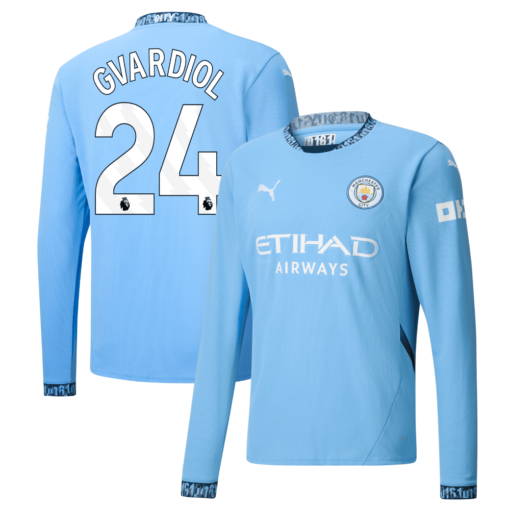 Joško Gvardiol 24 Manchester City 2024/25 Home Long Sleeve Men Jersey - Light Blue