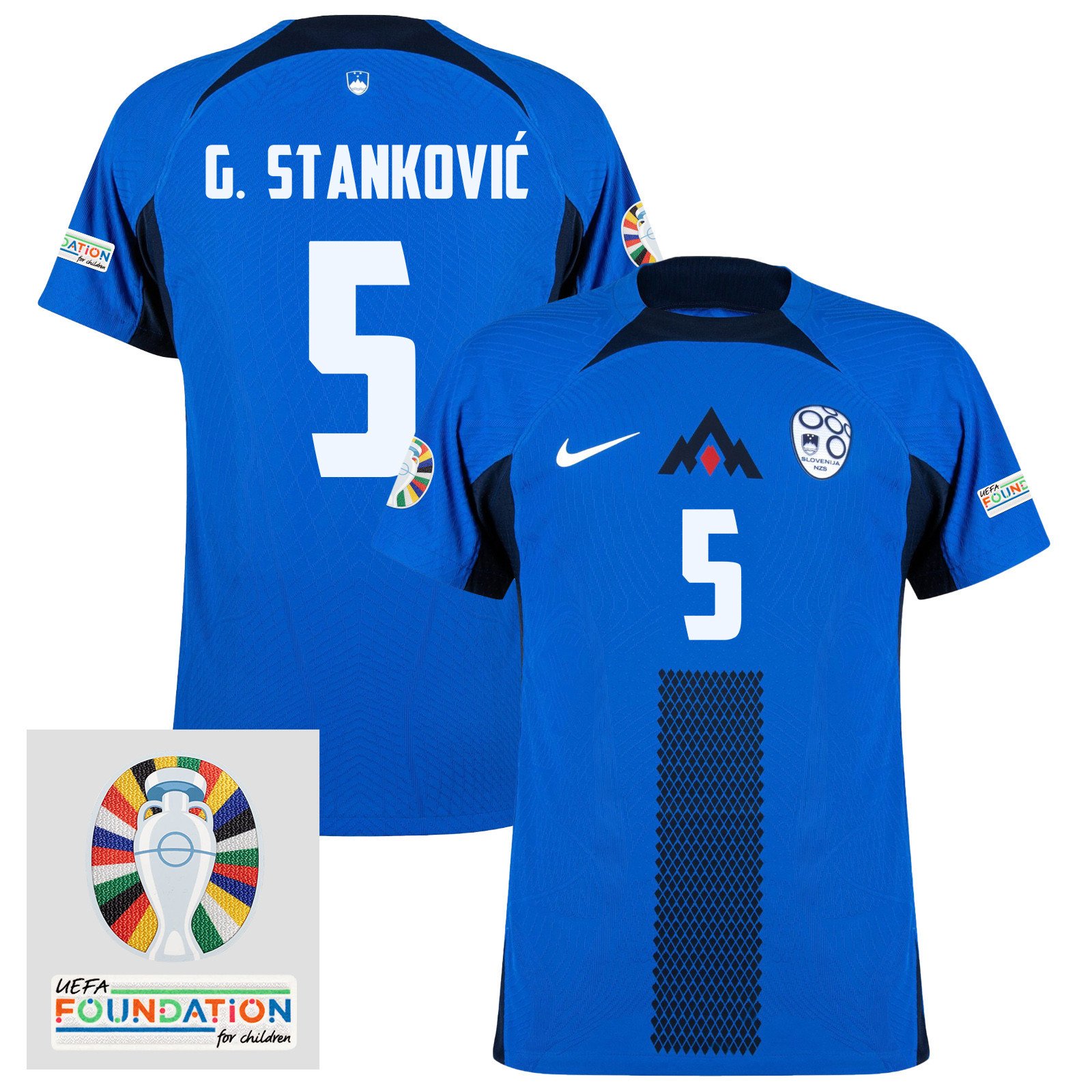 Jon Gorenc Stanković 5 Slovenia National Team 2024 Euro & Foundation Patch Away Men Jersey - Blue