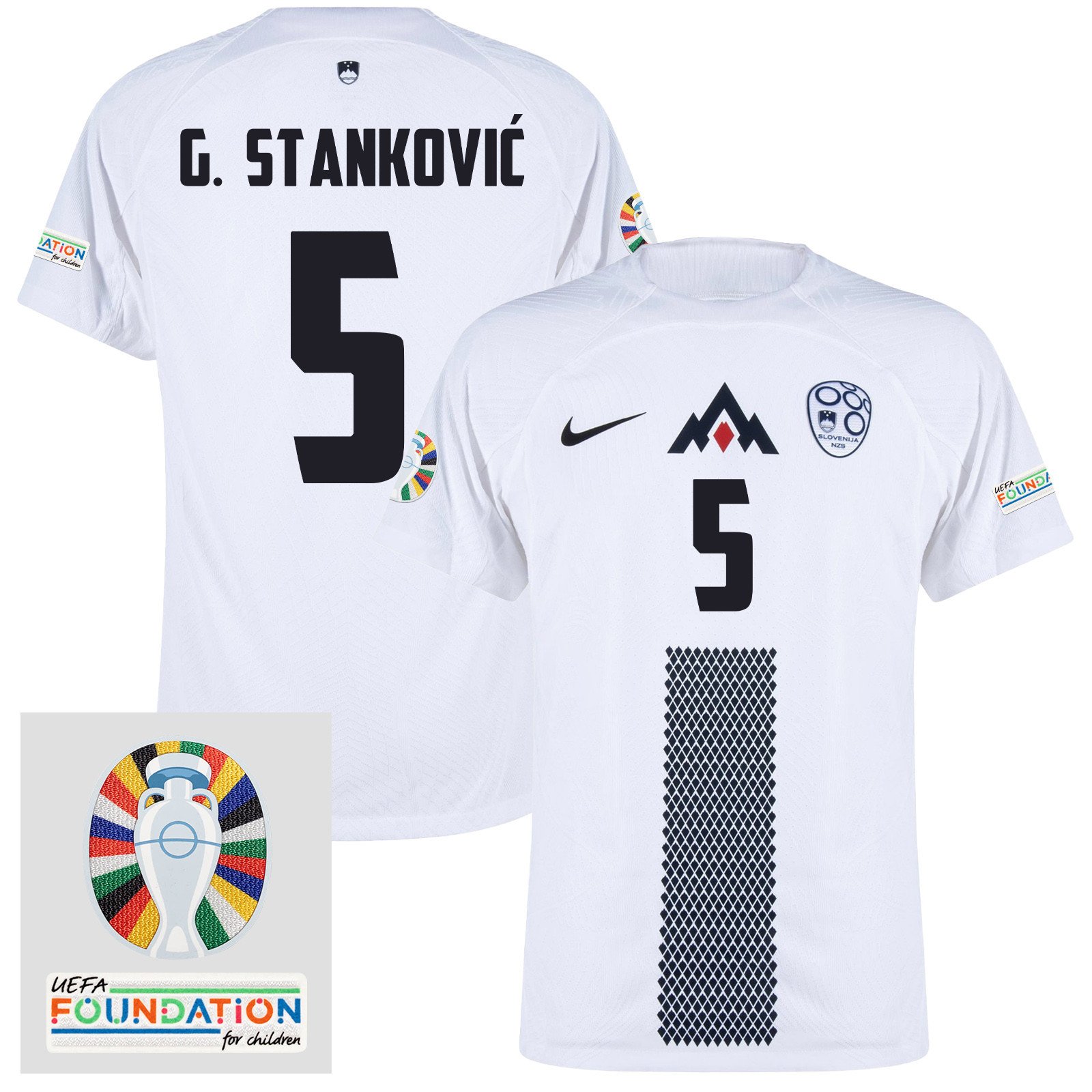 Jon Gorenc Stanković 5 Slovenia National Team 2024 Euro & Foundation Patch Home Men Jersey - White