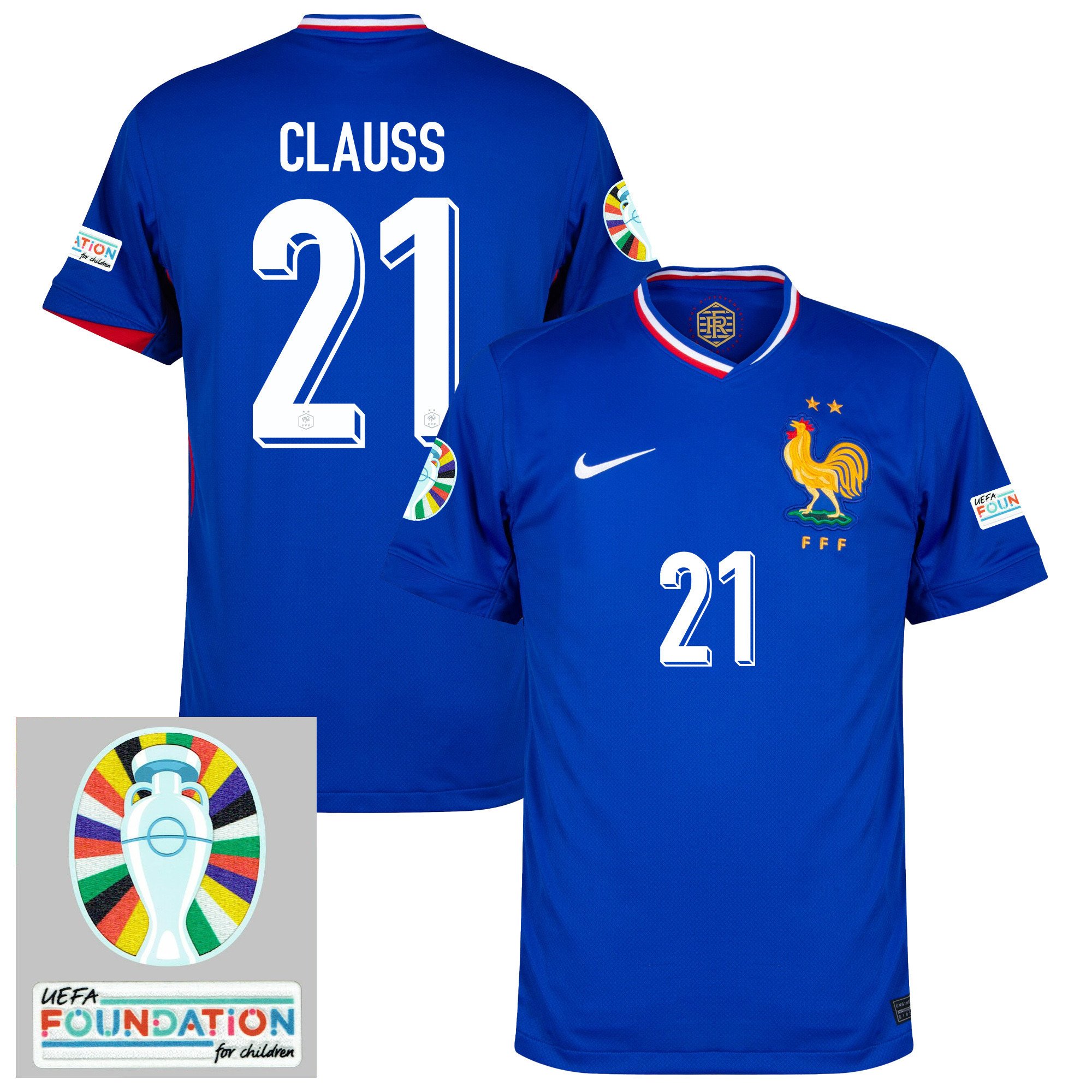 Jonathan Clauss 21 France National Team 2024/25 Home Jersey - Euro UEFA Patch - Men, Blue