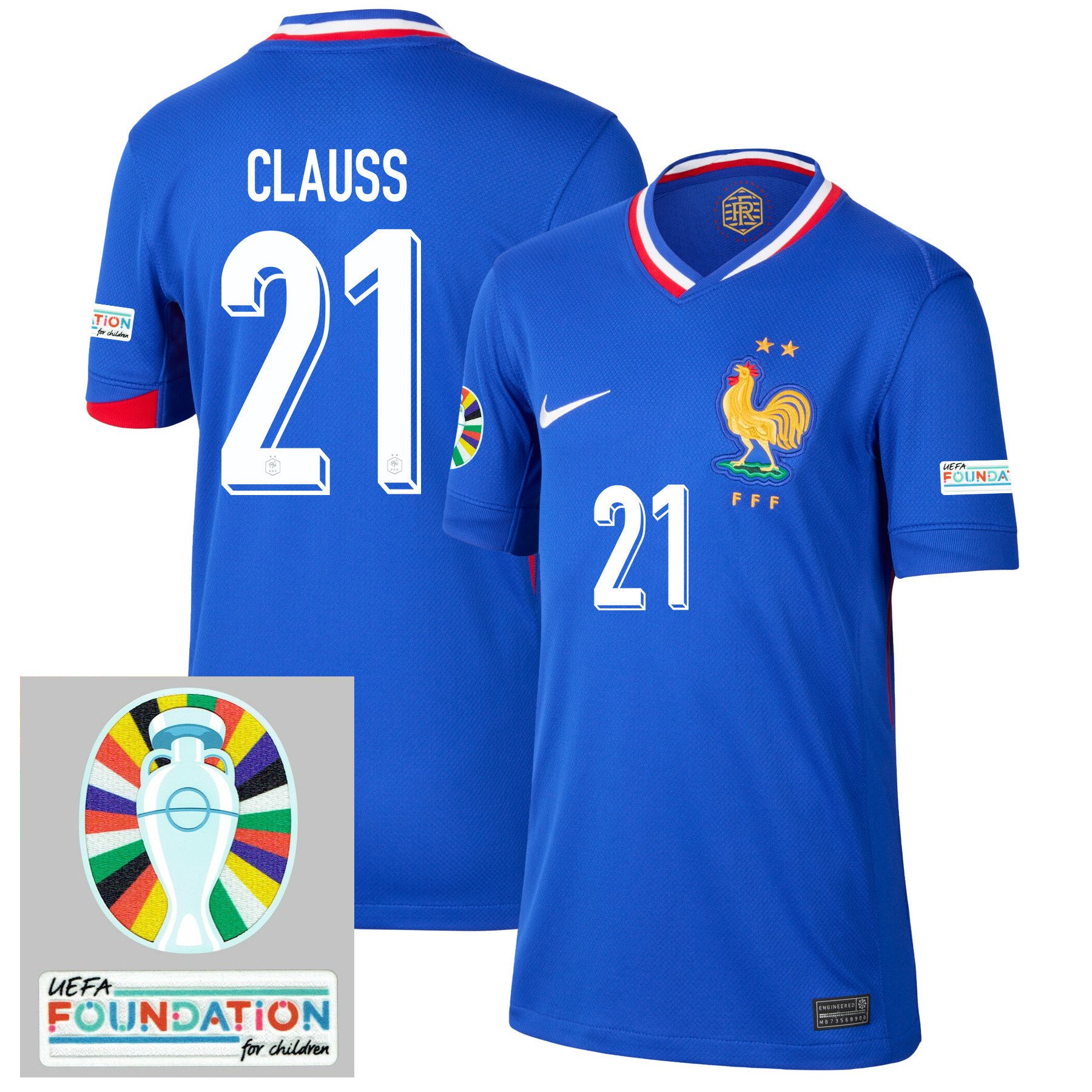 Jonathan Clauss 21 France National Team 2024/25 YOUTH Home Jersey - Euro UEFA Patch - Blue
