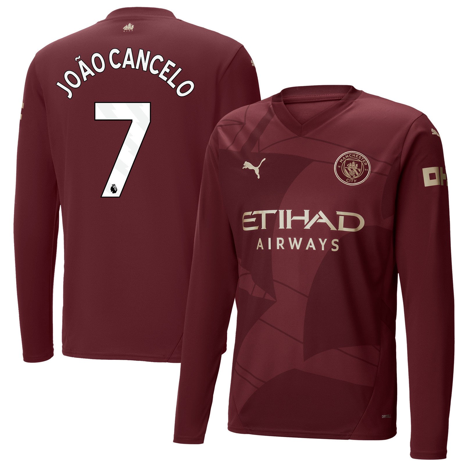 João Cancelo 7 Manchester City 2024/25 Third Long Sleeve Men Jersey - Burgundy