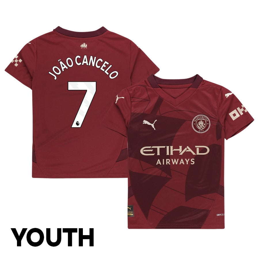 João Cancelo 7 Manchester City 2024/25 Third YOUTH Jersey - Burgundy