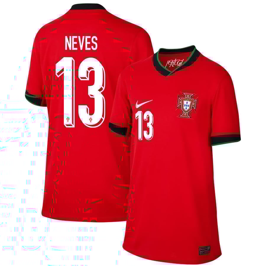 João Neves 13 Portugal National Team 2024/25 Home YOUTH Jersey - Red