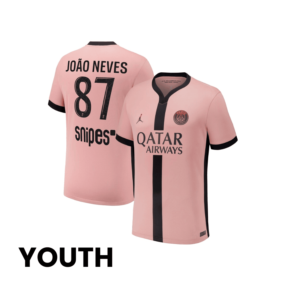 João Neves 87 Paris Saint-Germain 2024/25 Third YOUTH Jersey - Pink
