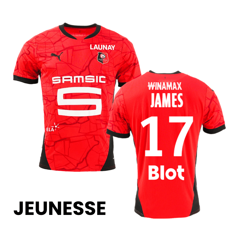 Jordan James 17 Stade Rennais F.C. 2024/25 Home YOUTH Jersey - Red