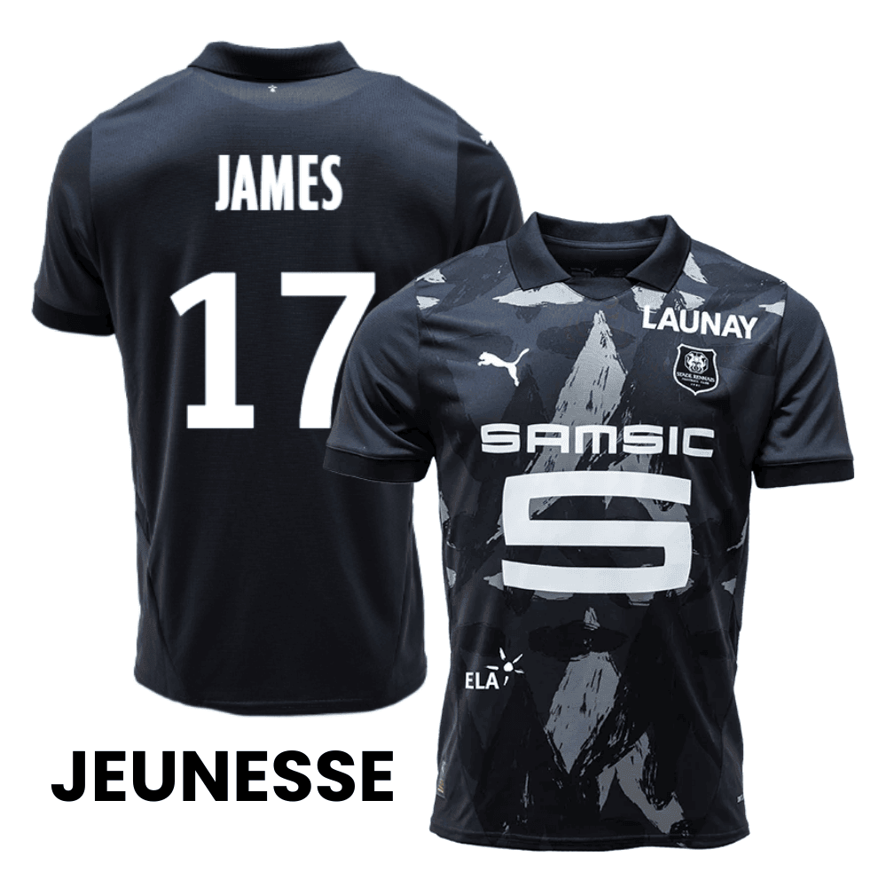 Jordan James 17 Stade Rennais F.C. 2024/25 Third YOUTH Jersey - Black