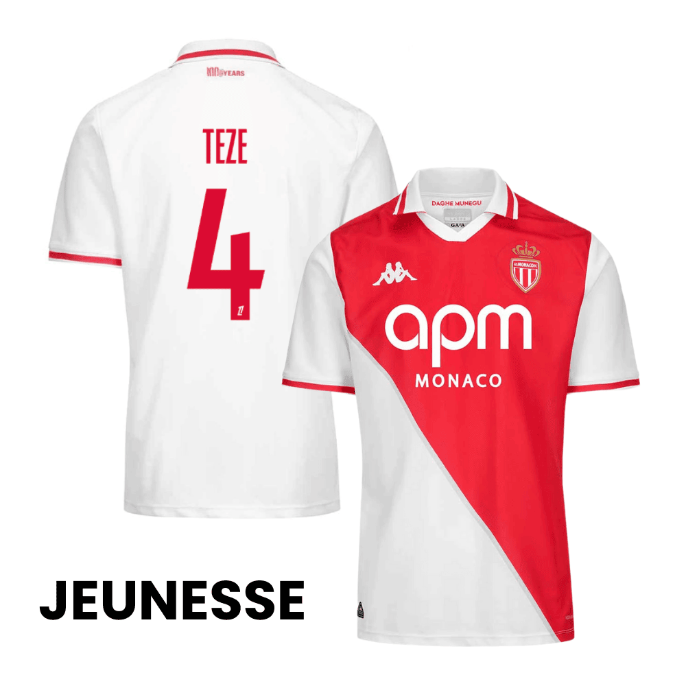 Jordan Teze 4 AS Monaco 2024/25 Home YOUTH Jersey - White/Red
