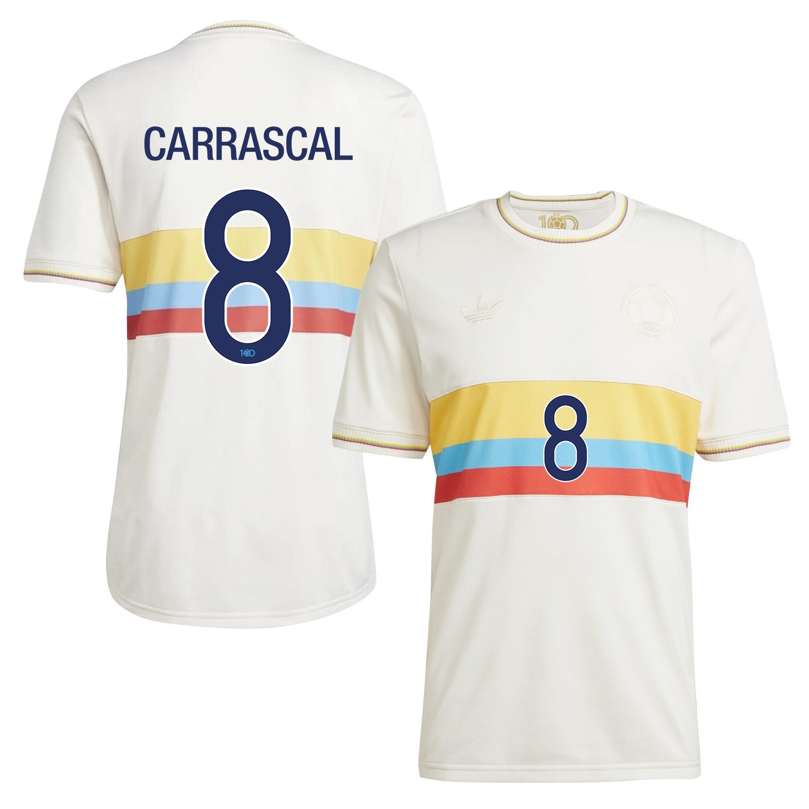 Jorge Carrascal 8 Colombia 2024 100th Anniversary Jersey - Men, Chalk White