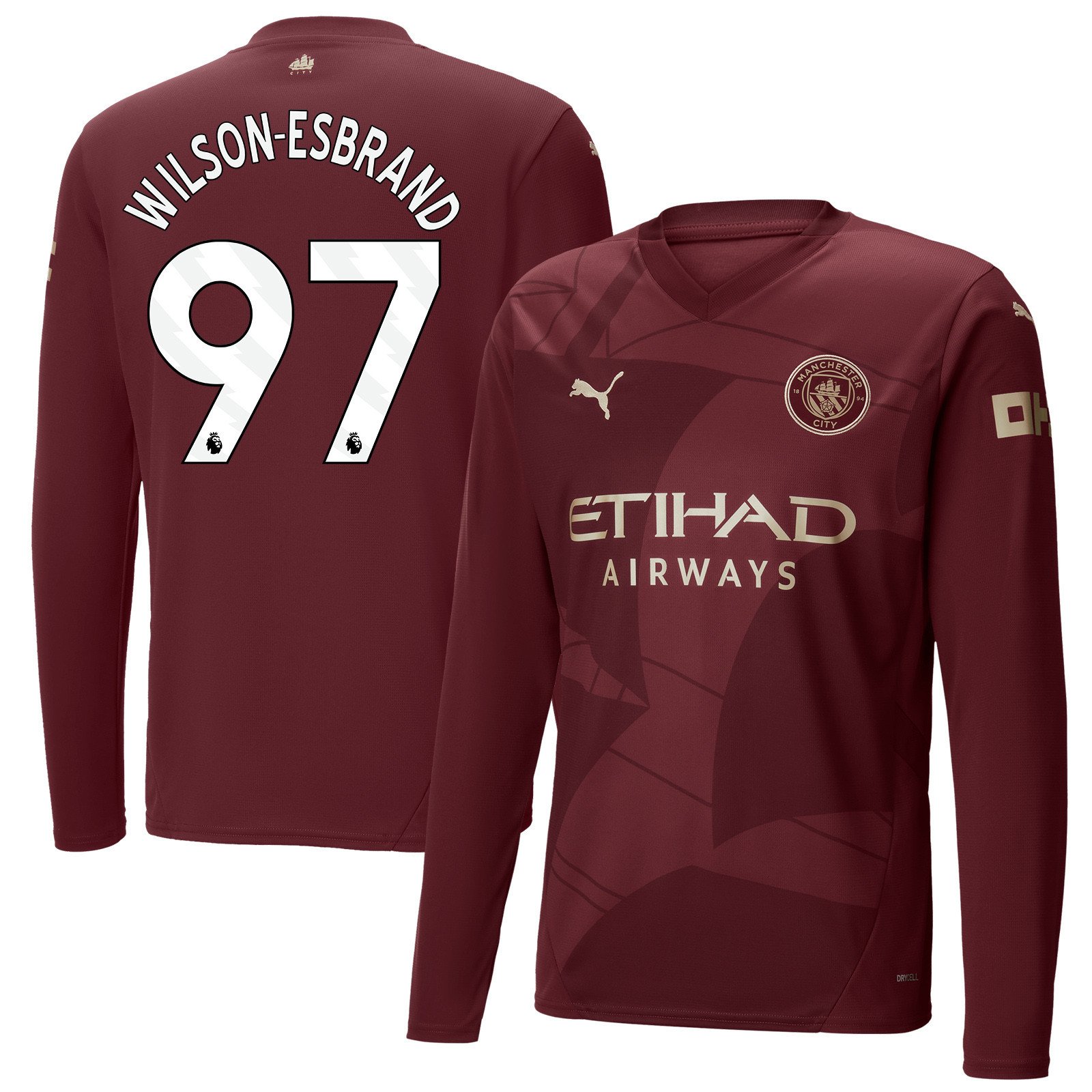 Josh Wilson-Esbrand 97 Manchester City 2024/25 Third Long Sleeve Men Jersey - Burgundy