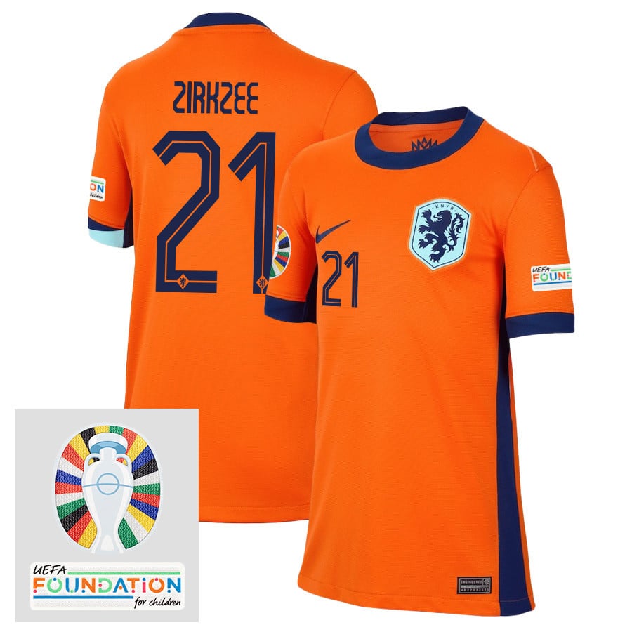 Joshua Zirkzee 21 Netherlands National Team 2024/25 Home YOUTH Jersey - Orange