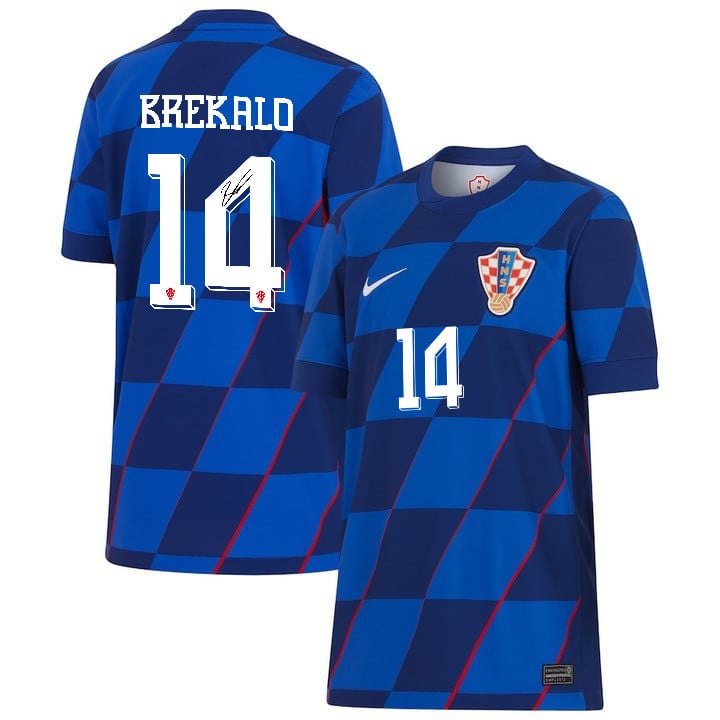 Josip Brekalo 14 Signed Croatia National Team 2024 Away YOUTH Jersey Autographed - Navy