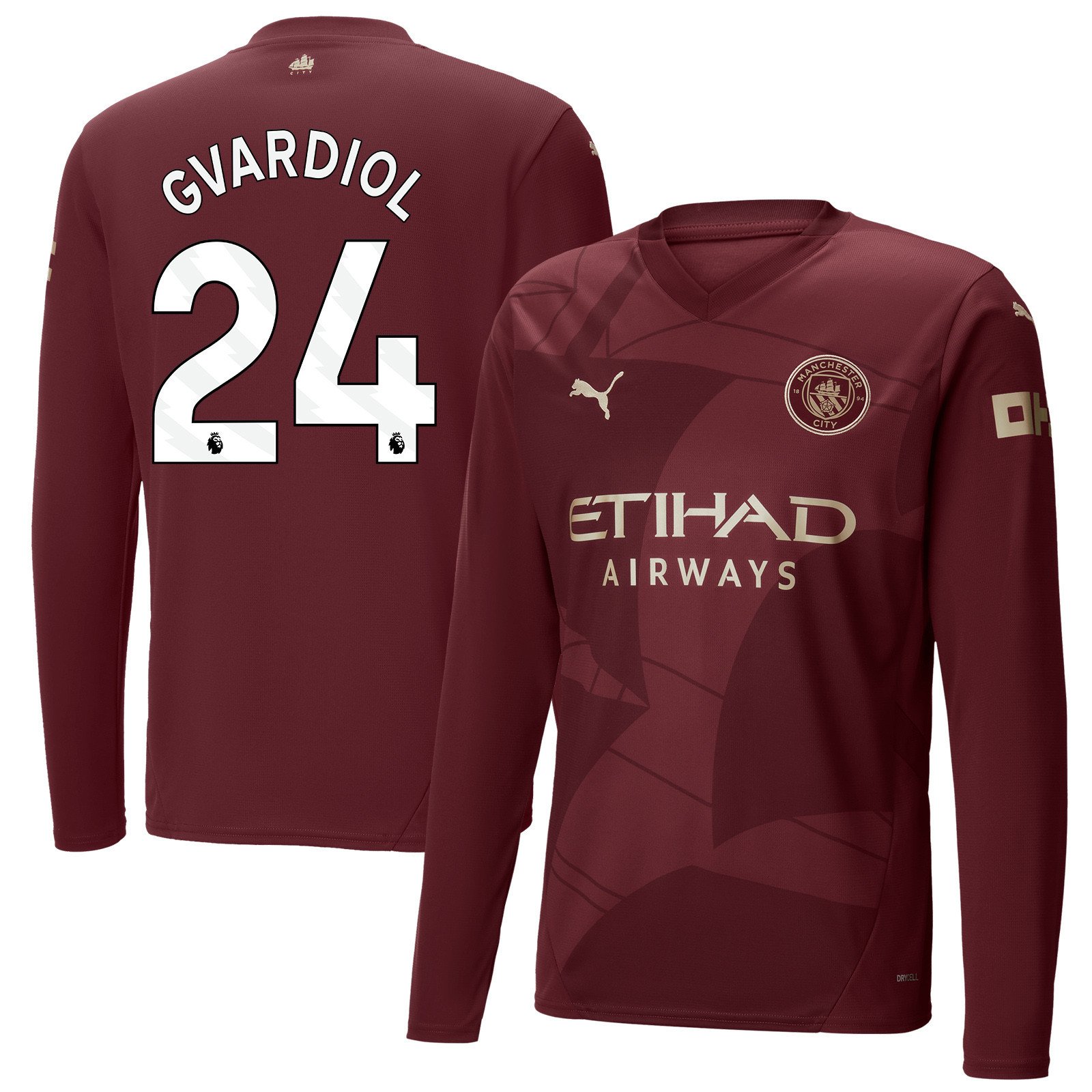 Josko Gvardiol 24 Manchester City 2024/25 Third Long Sleeve Men Jersey - Burgundy