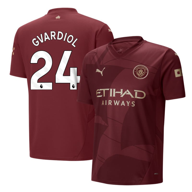 Josko Gvardiol 24 Manchester City 2024/25 Third Men Jersey - Burgundy