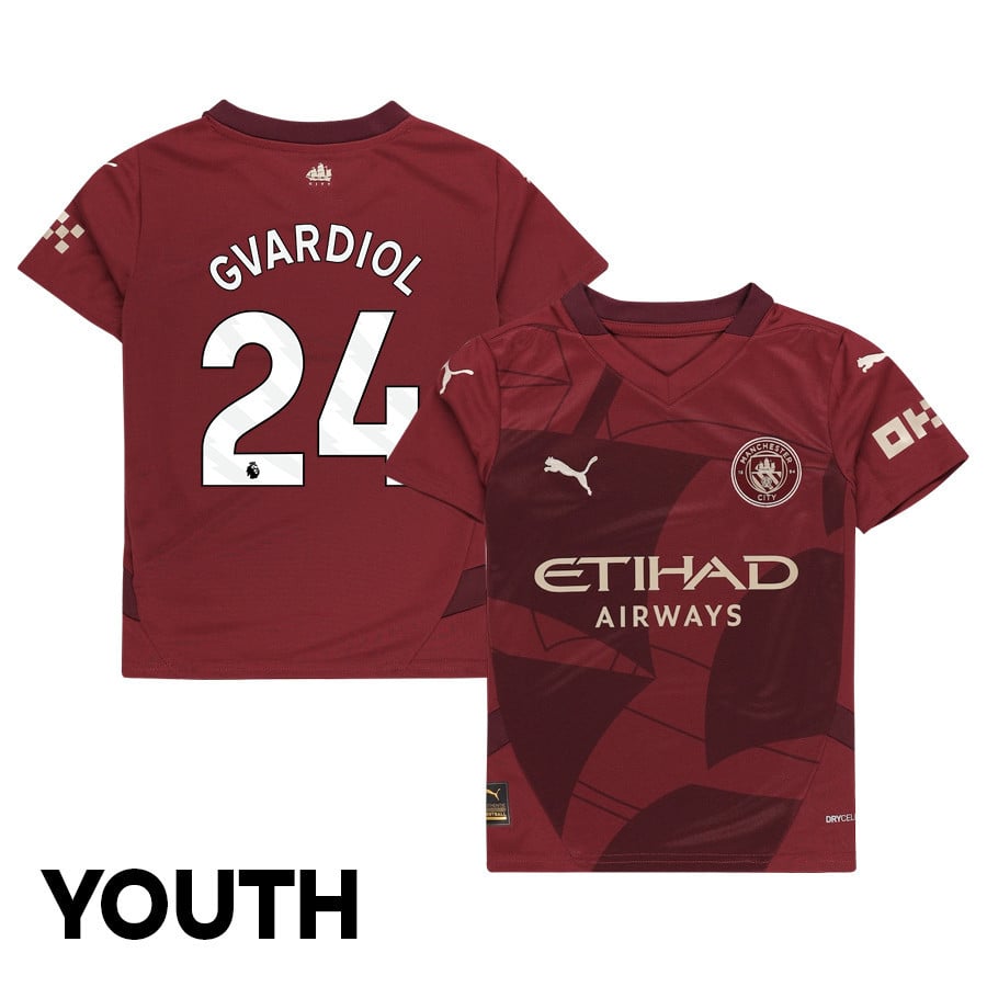 Josko Gvardiol 24 Manchester City 2024/25 Third YOUTH Jersey - Burgundy