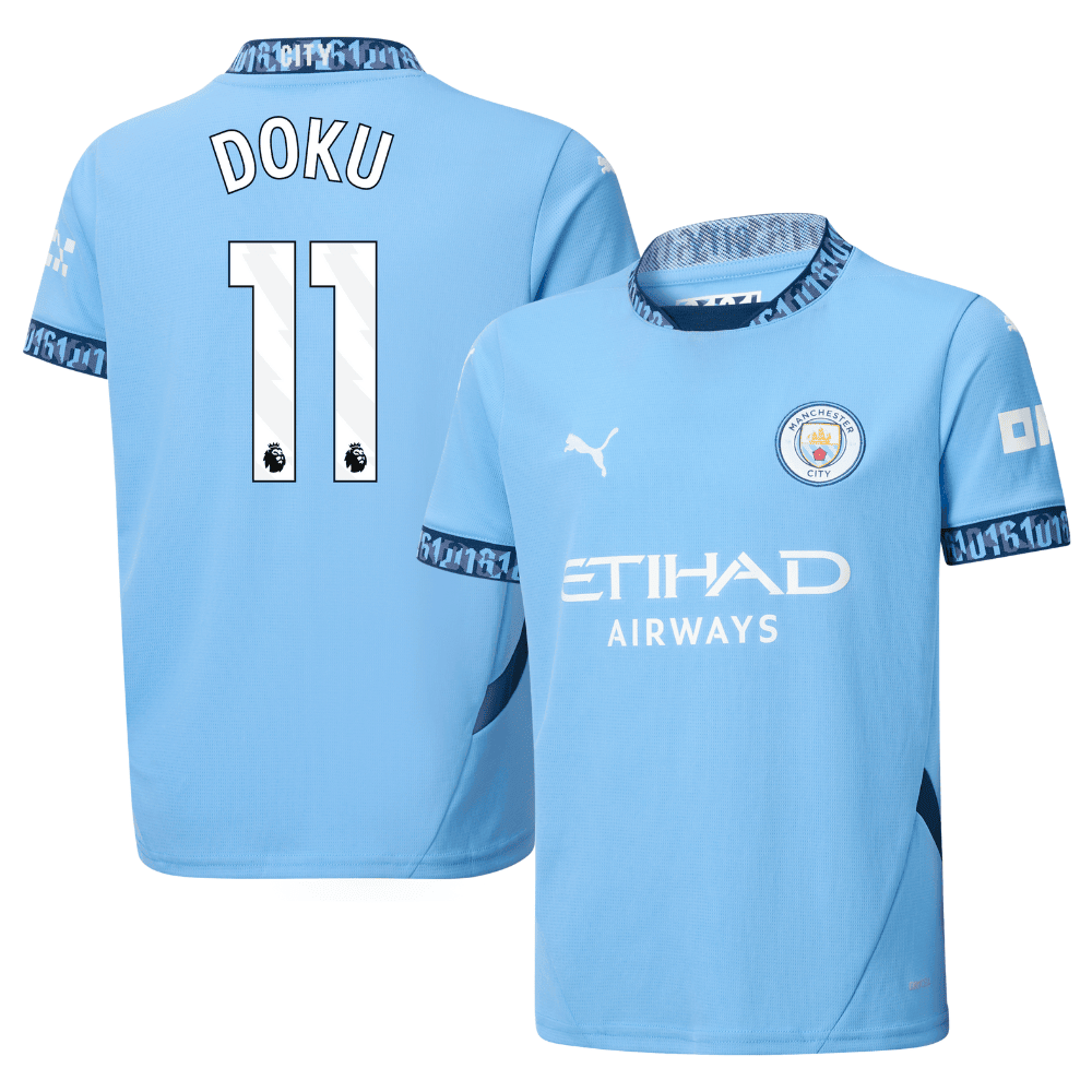 Jérémy Doku 11 Manchester City 2024/25 Home YOUTH Jersey - Light Blue