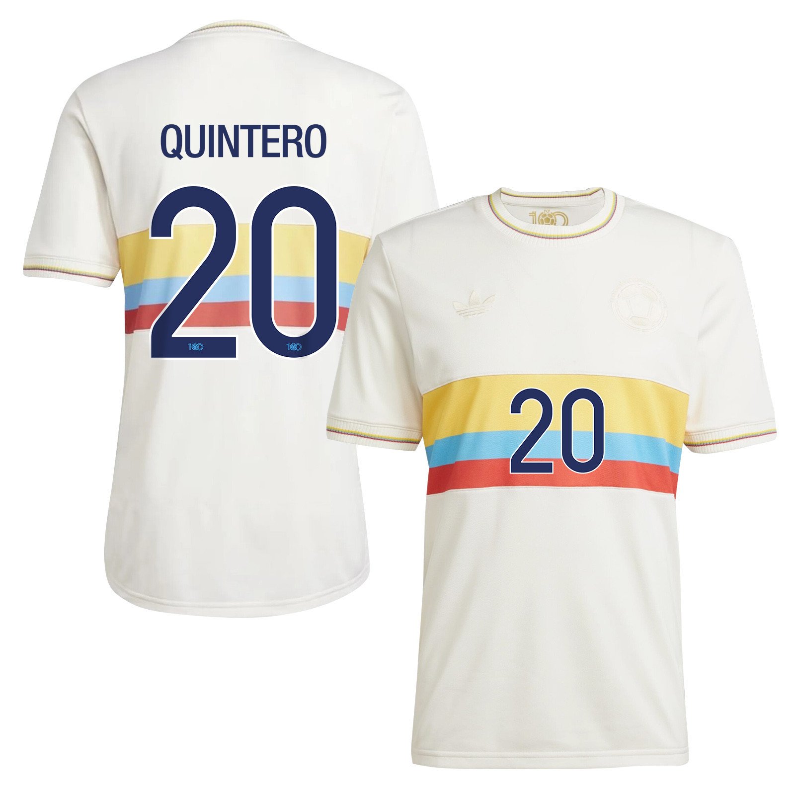 Juan Quintero 20 Colombia 2024 100th Anniversary Jersey - Men, Chalk White