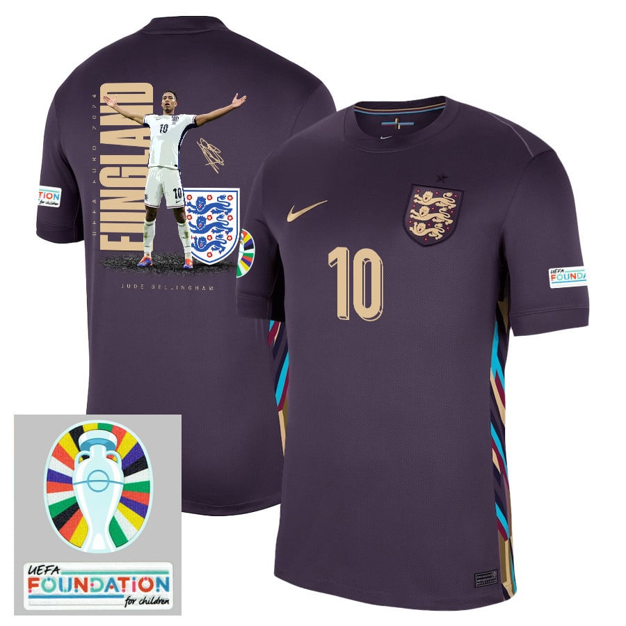 Jude Bellingham 10 Belligol England 2024/25 Away Stadium Football Jersey - Men Purple