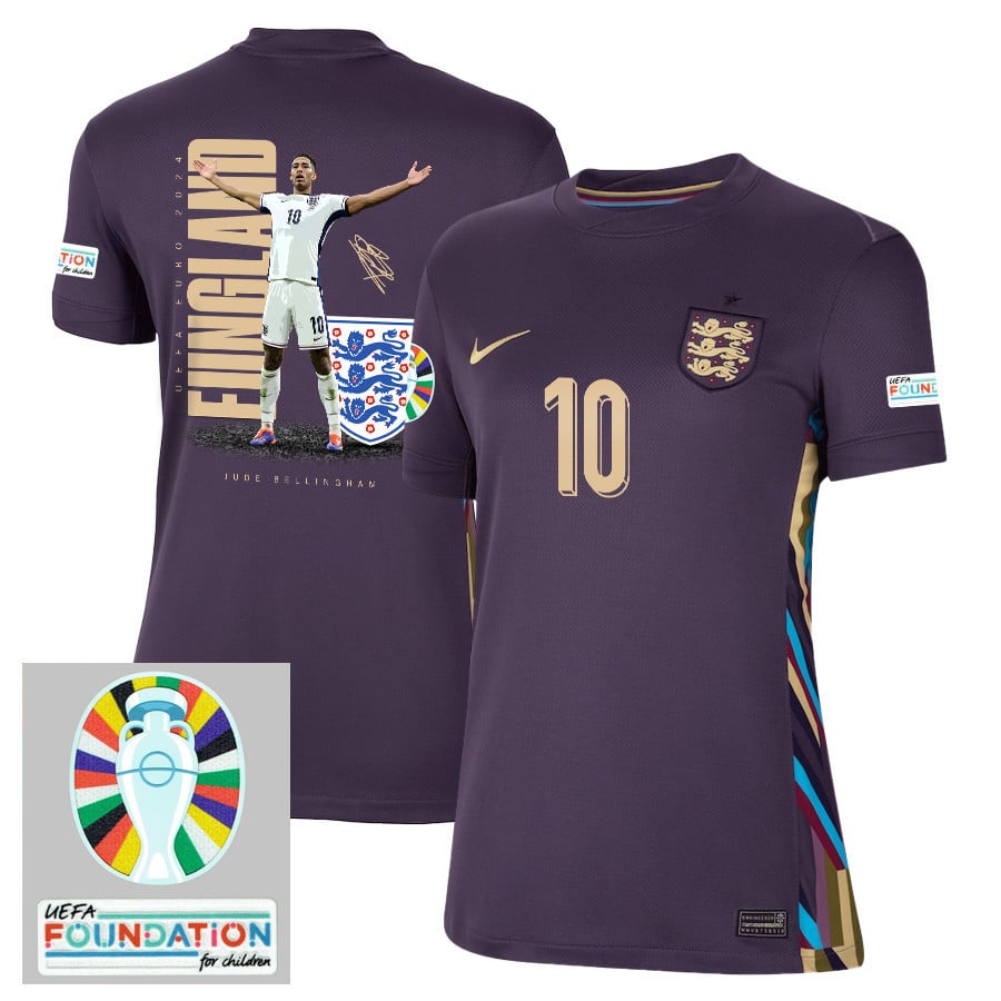 Jude Bellingham 10 Belligol England 2024/25 Away Stadium Football Jersey - Women Jersey