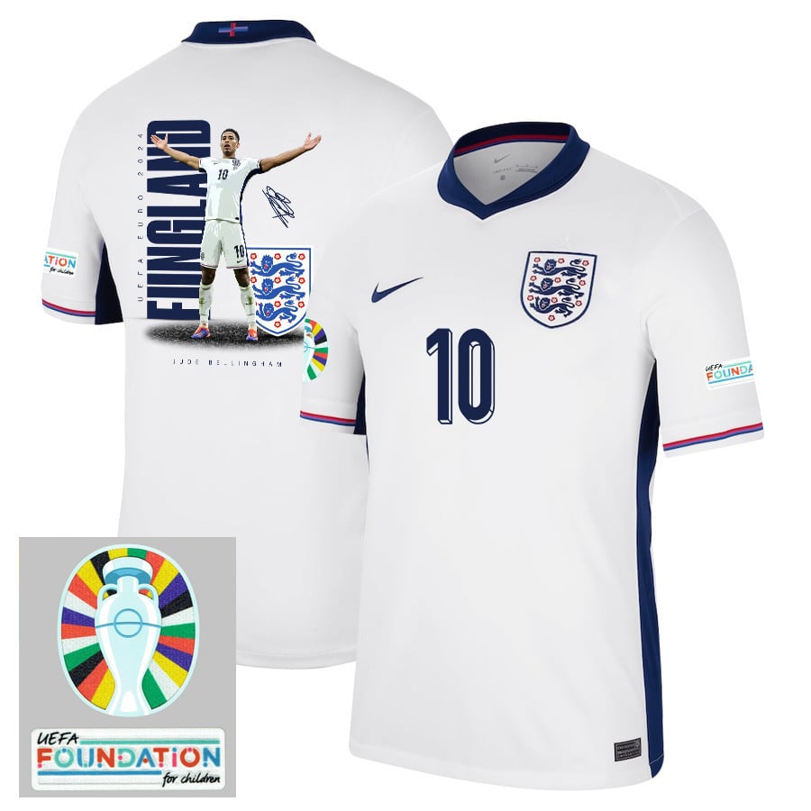Jude Bellingham 10 Belligol England 2024/25 Home Stadium Football Jersey - Men White