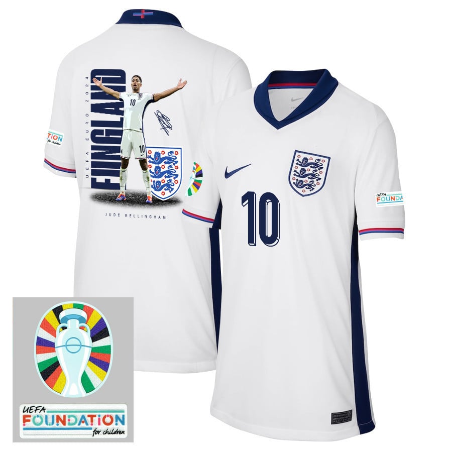 Jude Bellingham 10 Belligol England 2024/25 Home Stadium Football Jersey - YOUTH Jersey