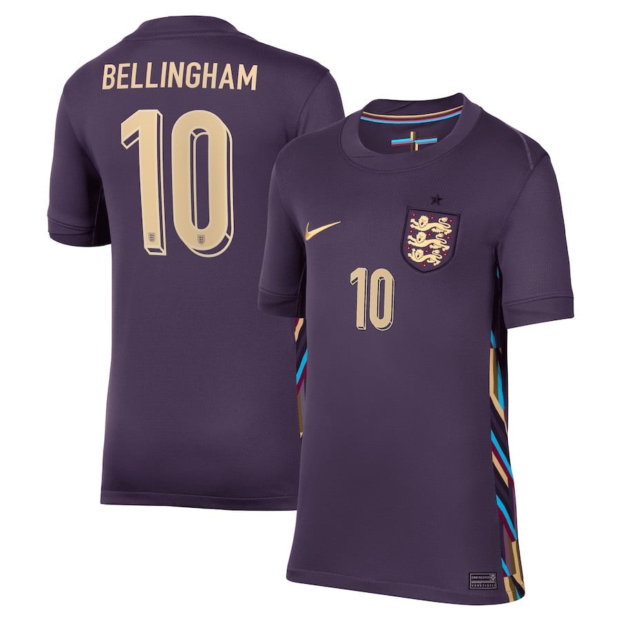 Jude Bellingham 10 England 2024/25 Away Stadium Football YOUTH Jersey - Purple