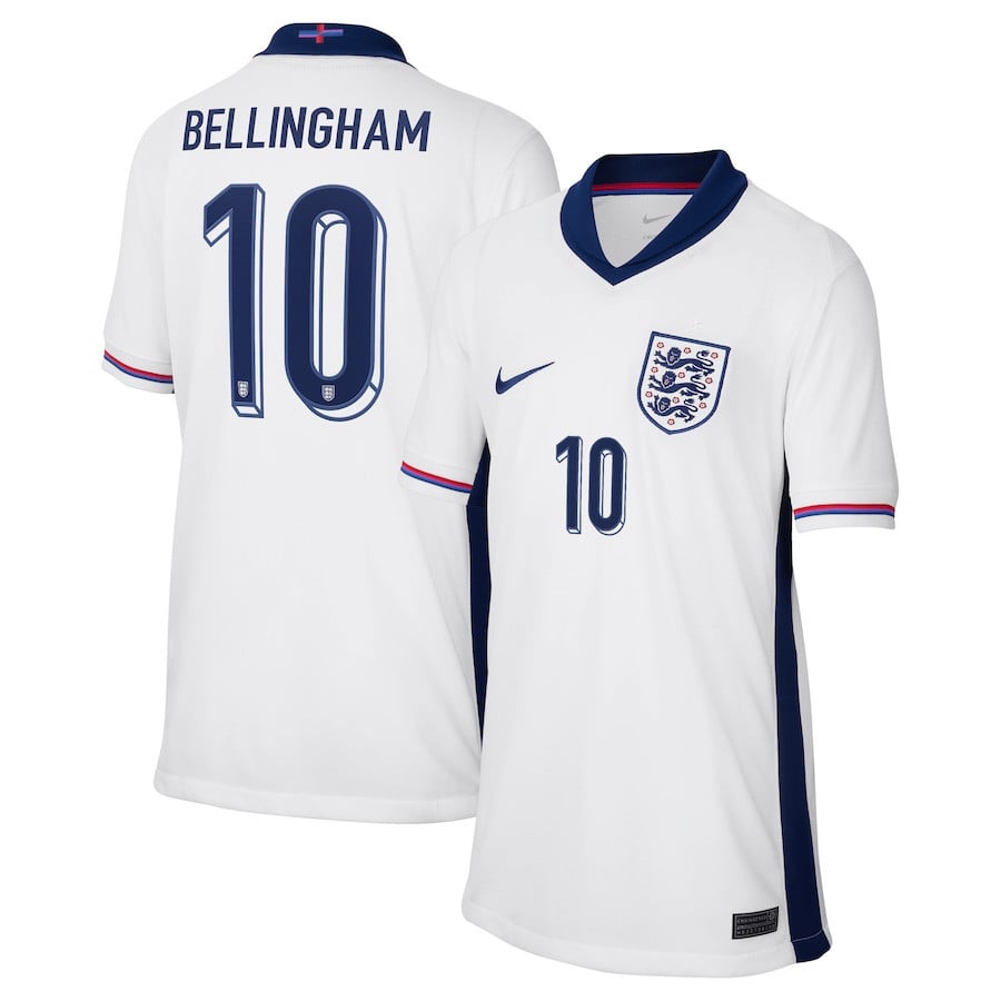 Jude Bellingham 10 England 2024/25 Home Stadium Football YOUTH Jersey - White
