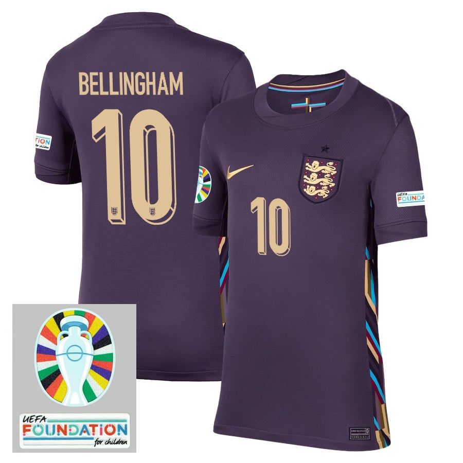 Jude Bellingham 10 England National Team 2024/25 YOUTH Away Stadium Jersey - Euro UEFA Patch