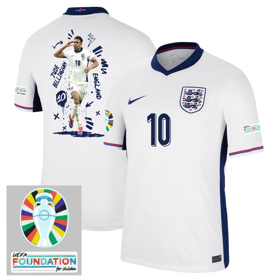 Jude Bellingham 10 England Superstar England 2024/25 Home Stadium Football Jersey - Men White