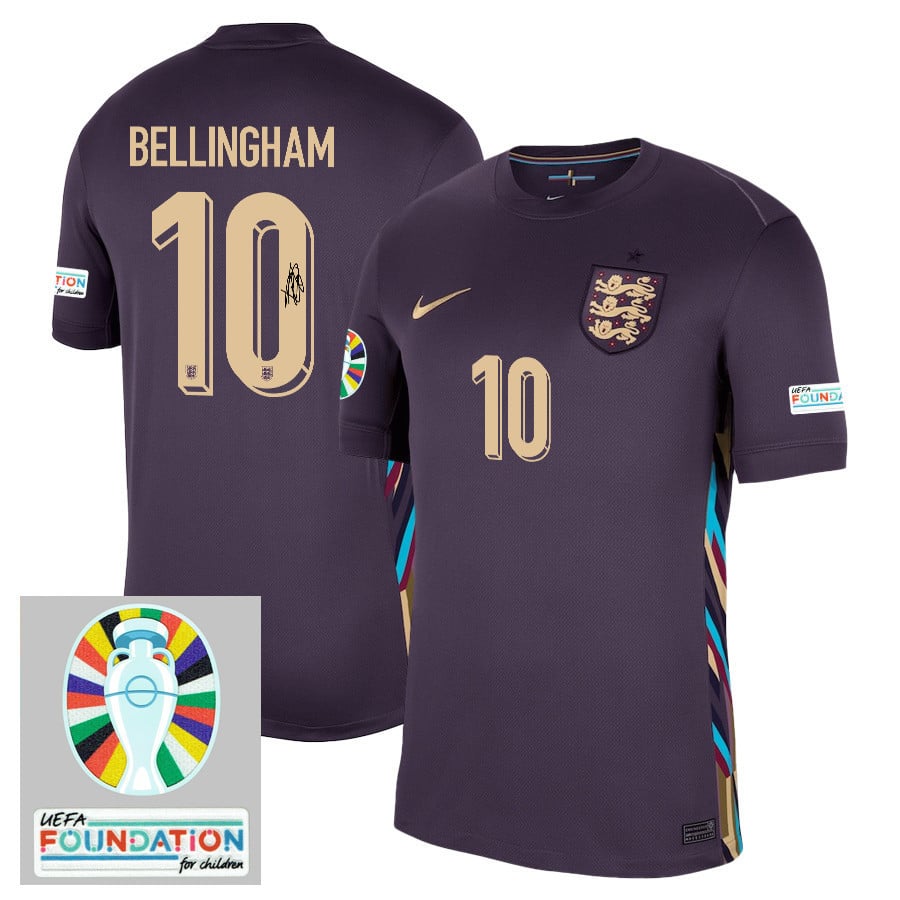 Jude Bellingham 10 Signed England National Team 2024/25 Away Stadium Jersey - Euro UEFA Patch - Men, White