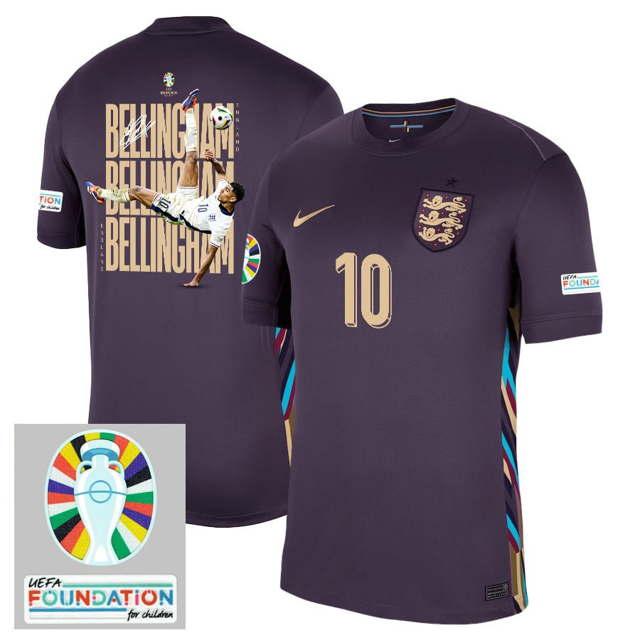 Jude Bellingham 10 The Three Lions England 2024/25 Away Stadium Football Jersey - Men Purple