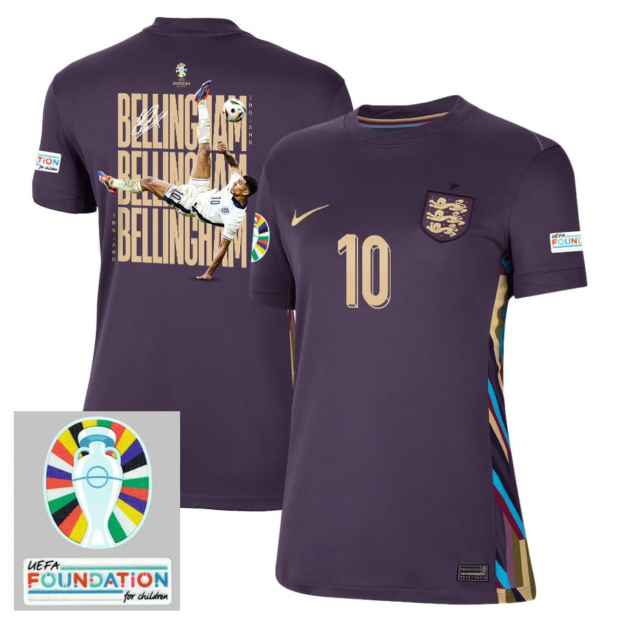 Jude Bellingham 10 The Three Lions England 2024/25 Away Stadium Football Jersey - Women Jersey