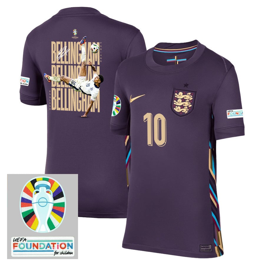Jude Bellingham 10 The Three Lions England 2024/25 Away Stadium Football Jersey - YOUTH Jersey