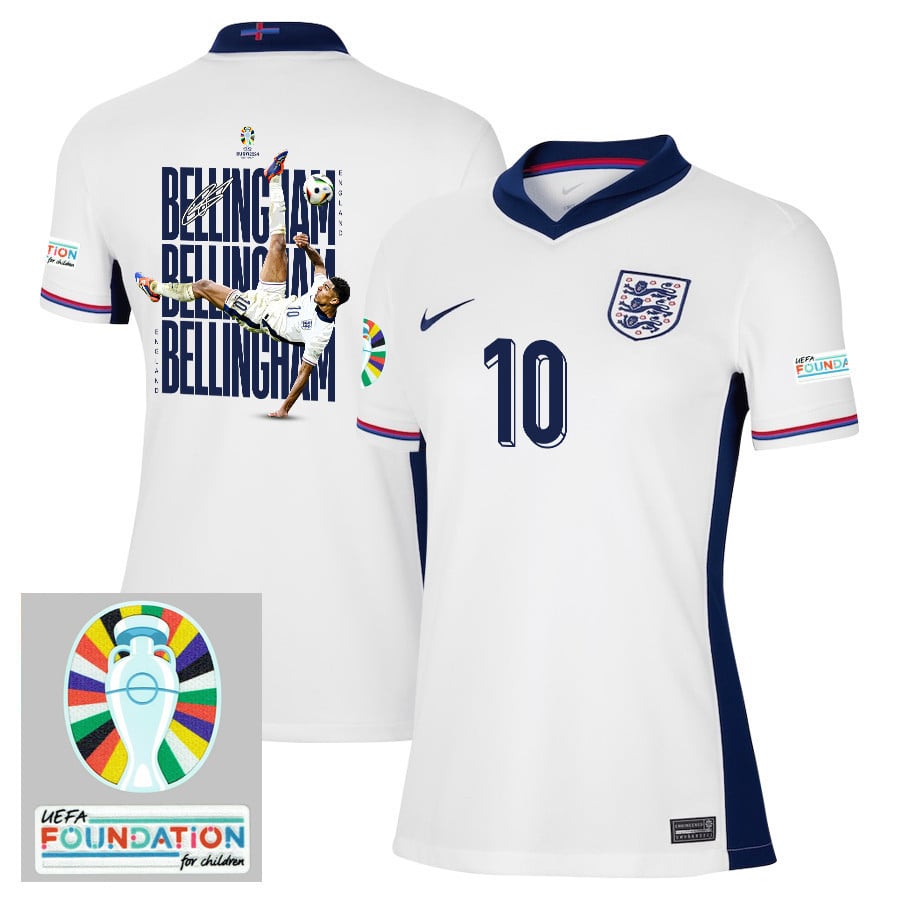 Jude Bellingham 10 The Three Lions England 2024/25 Home Stadium Football Jersey - Women Jersey