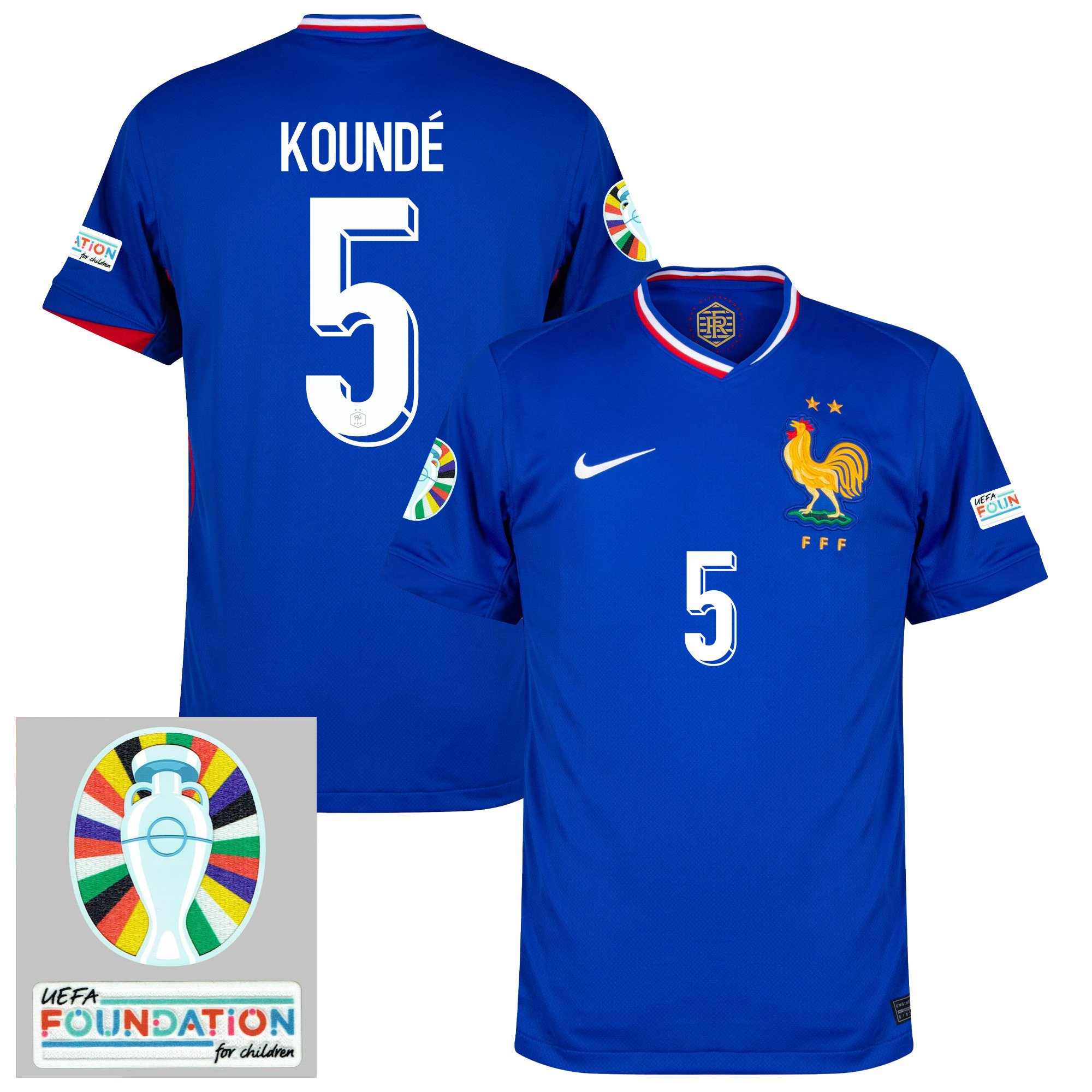 Jules Koundé 5 France National Team 2024/25 Home Jersey - Euro UEFA Patch - Men, Blue