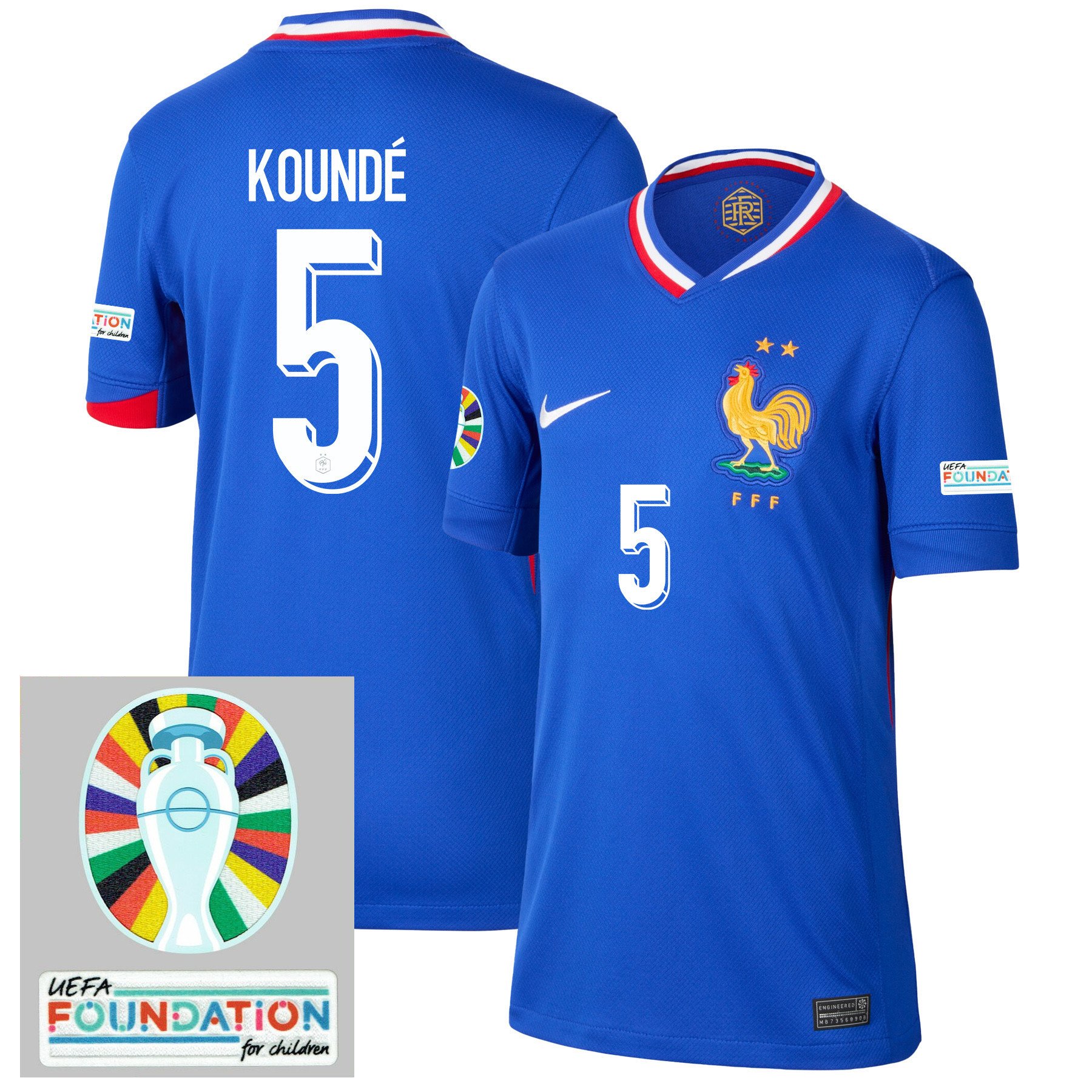 Jules Koundé 5 France National Team 2024/25 YOUTH Home Jersey - Euro UEFA Patch - Blue